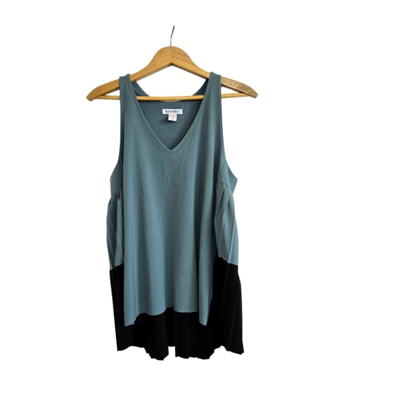 ATHLETA Activewear Swing Pleated Sleeveles Stretch Top Teal and Black Medium - Picture 2 of 14